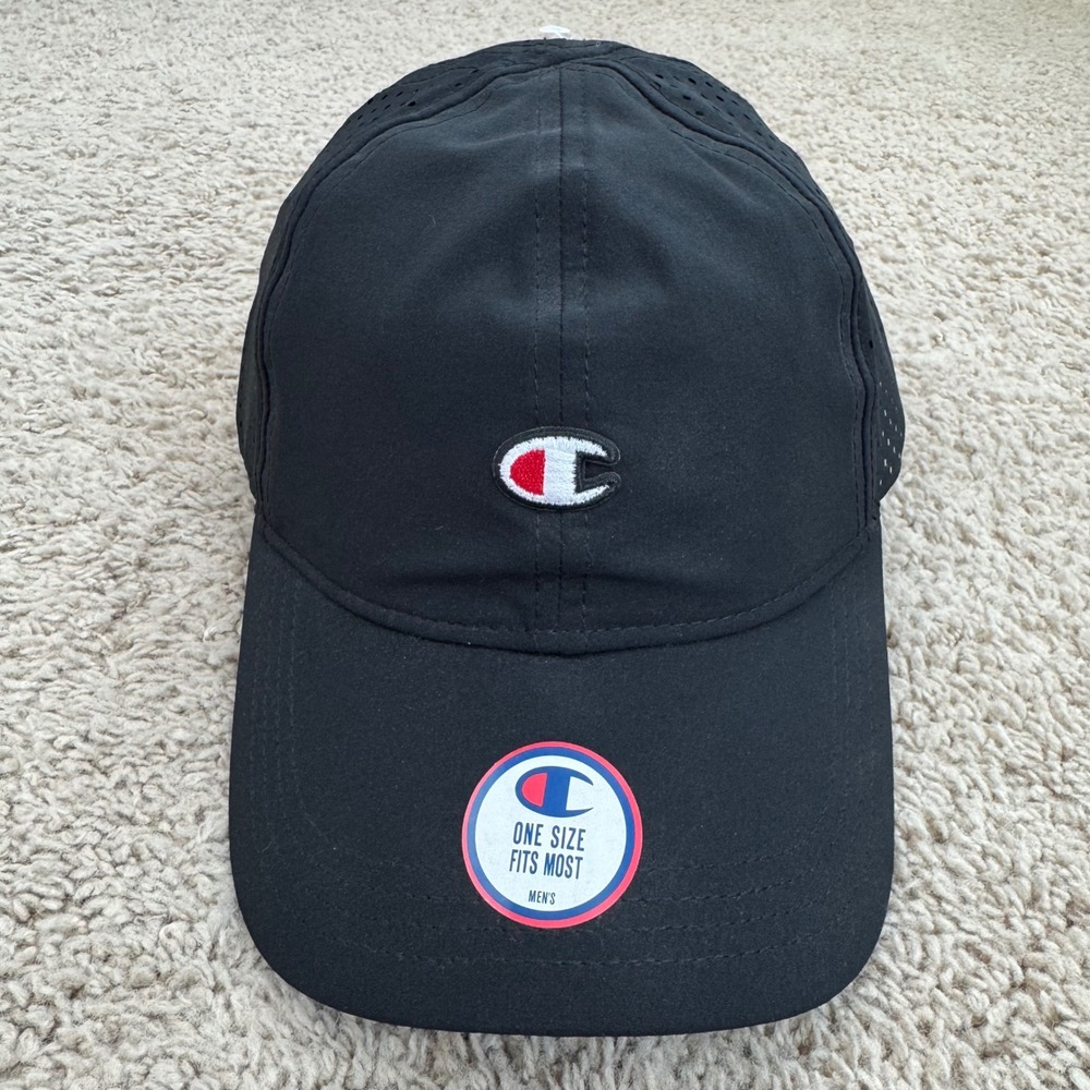 Champion Hat Black Mens Black Classic C Logo Adjustable Performance Tech Cap NWT